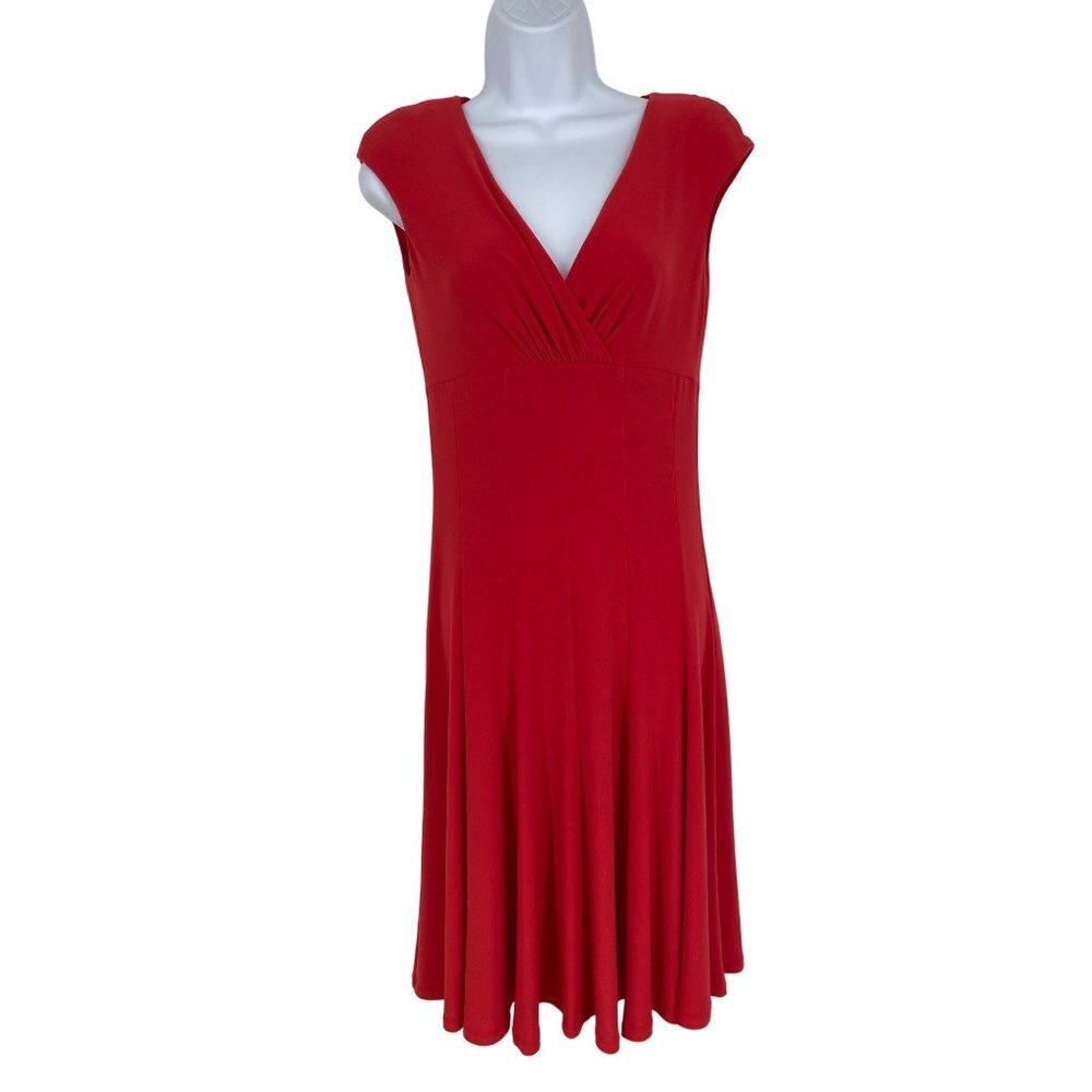Lauren Ralph Lauren Women's Red Stretch Sleeveless V Neck Dress